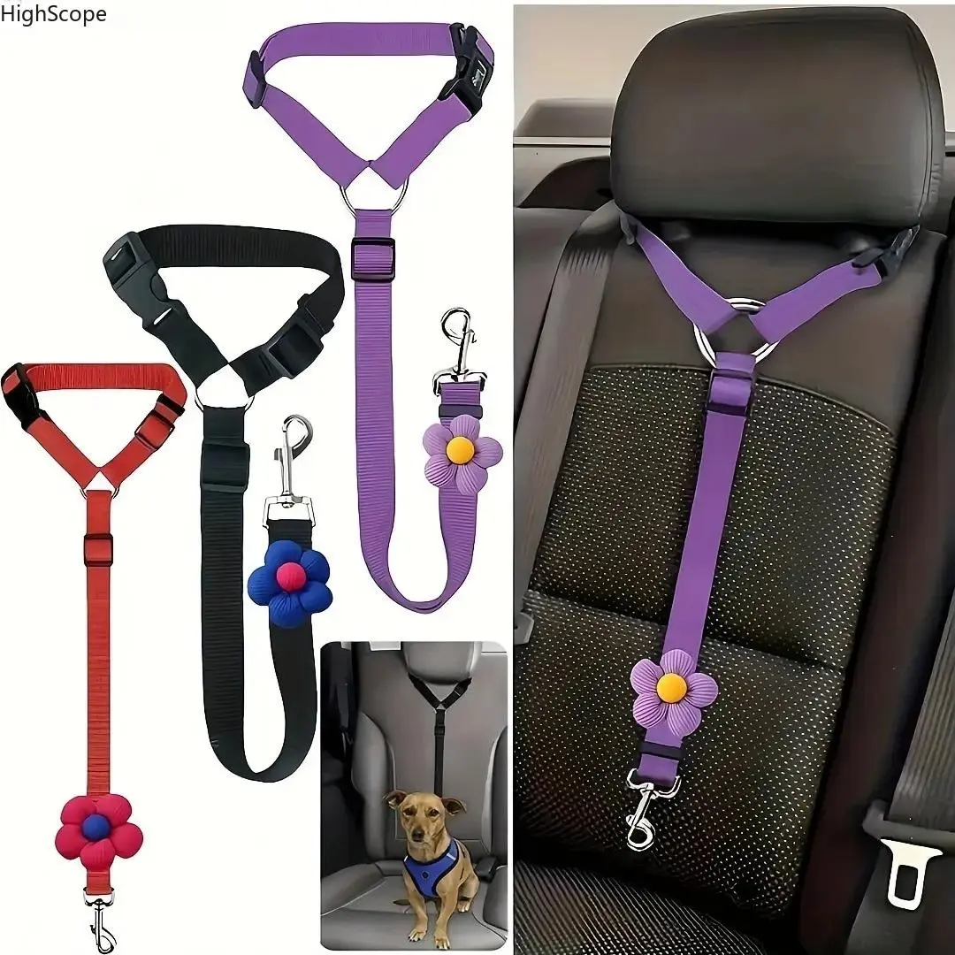 Adjustable Retractable Pet Car Safety Accessory with Detachable Leash, Leash Included, Detachable Safety Leash