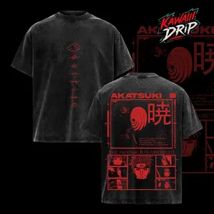 Retro Vintage Akatsuki Acid Washed T-Shirt, Vintage Washed Akatsuki Tee, Akatsuki Graphic, Aesthetic Anime Clothing