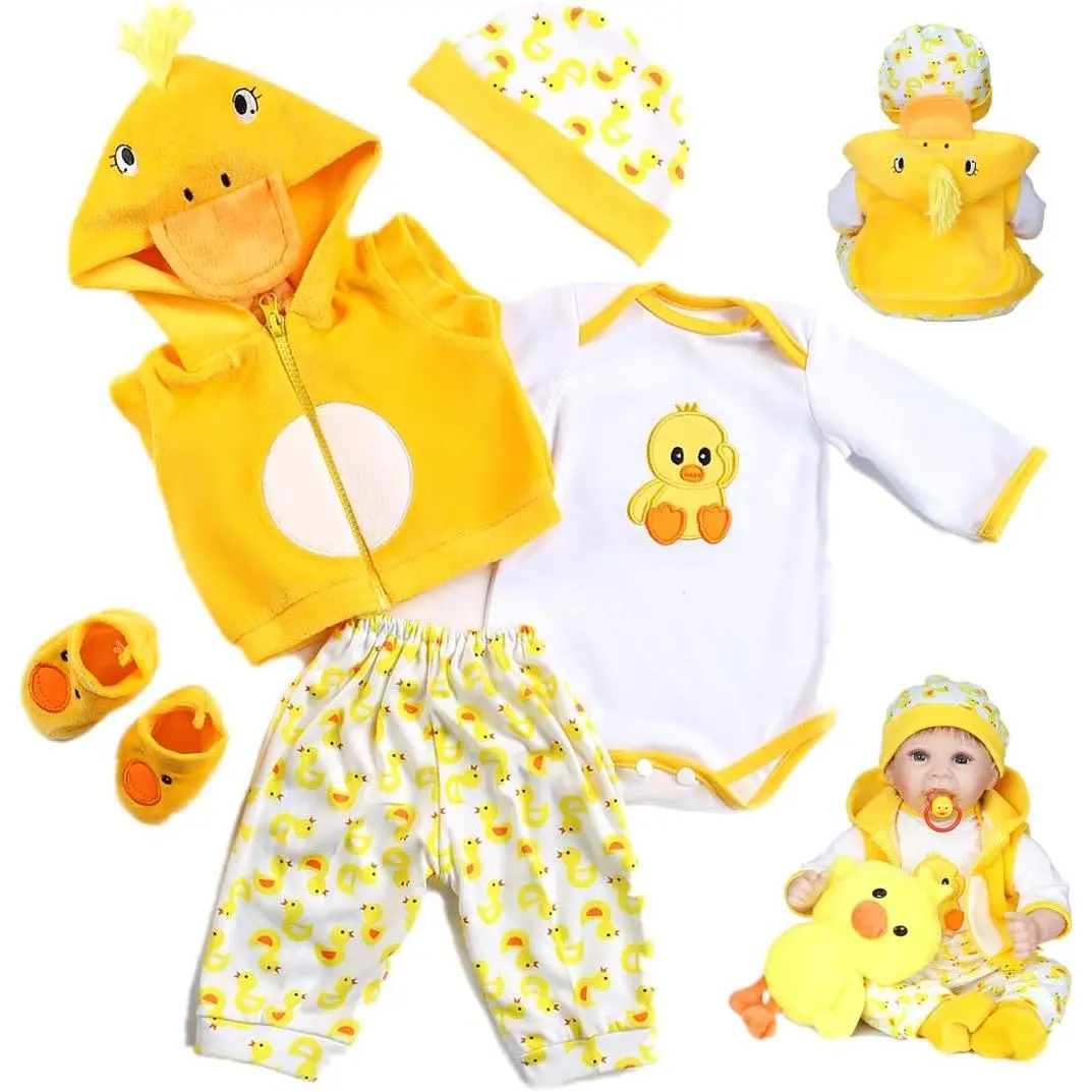 Reborn Baby Dolls Clothes 22 inch Outfit Accessories Yellow Duck 5pcs Set for 2022 Inch Reborn Doll Newborn GirlBoy
