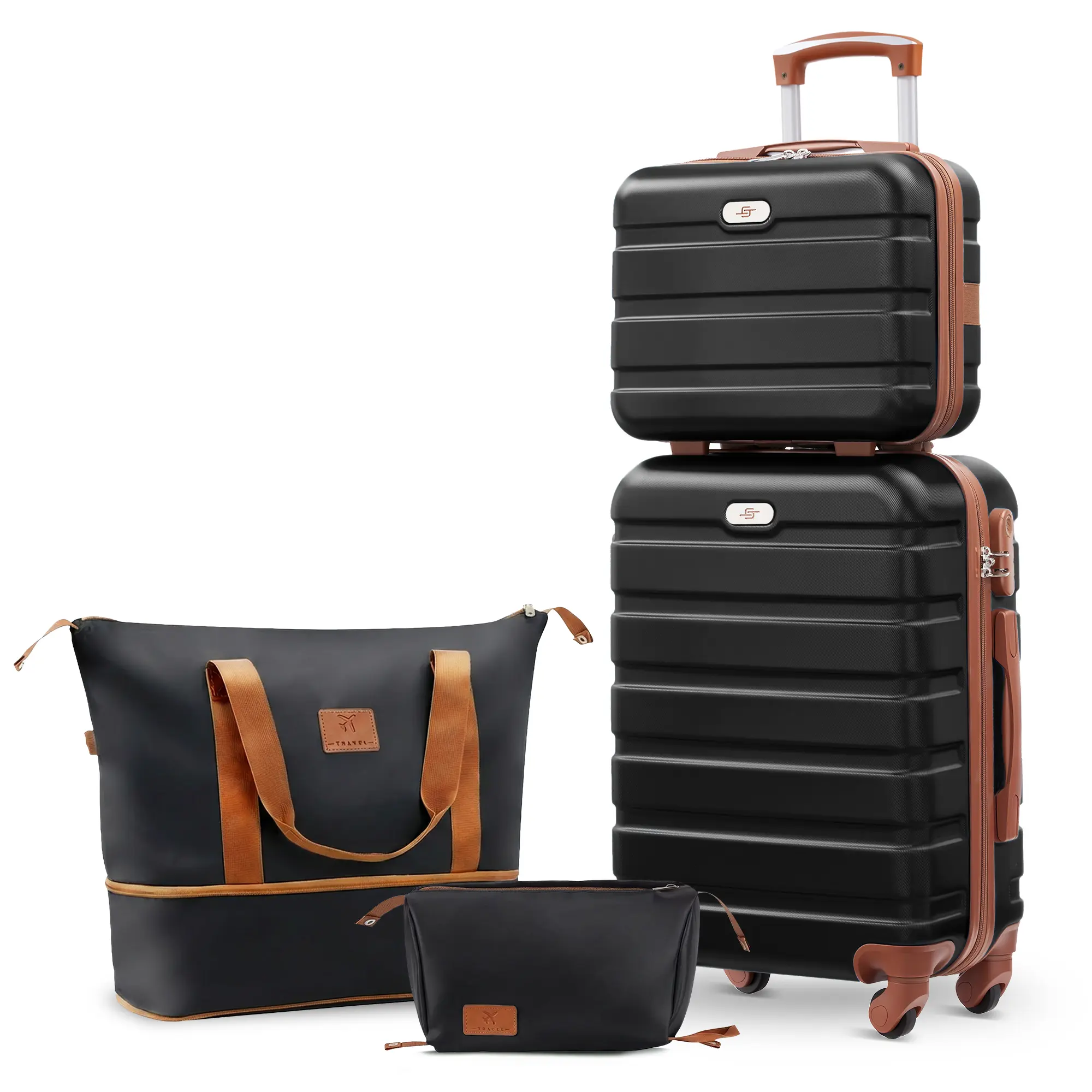 4PCS Hardshell Luggage Set-20-inch Airline Carry On Suitcase with Makeup Case+Expandable Travel Bag + Cosmetic Pouch, Lightweight Durable Luggage with Spinner Wheels for Travel