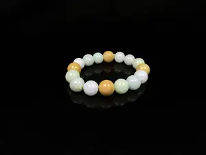 Tri-Color Green Yellow Purple · Natural Burmese Jadeite Beads Bracelet