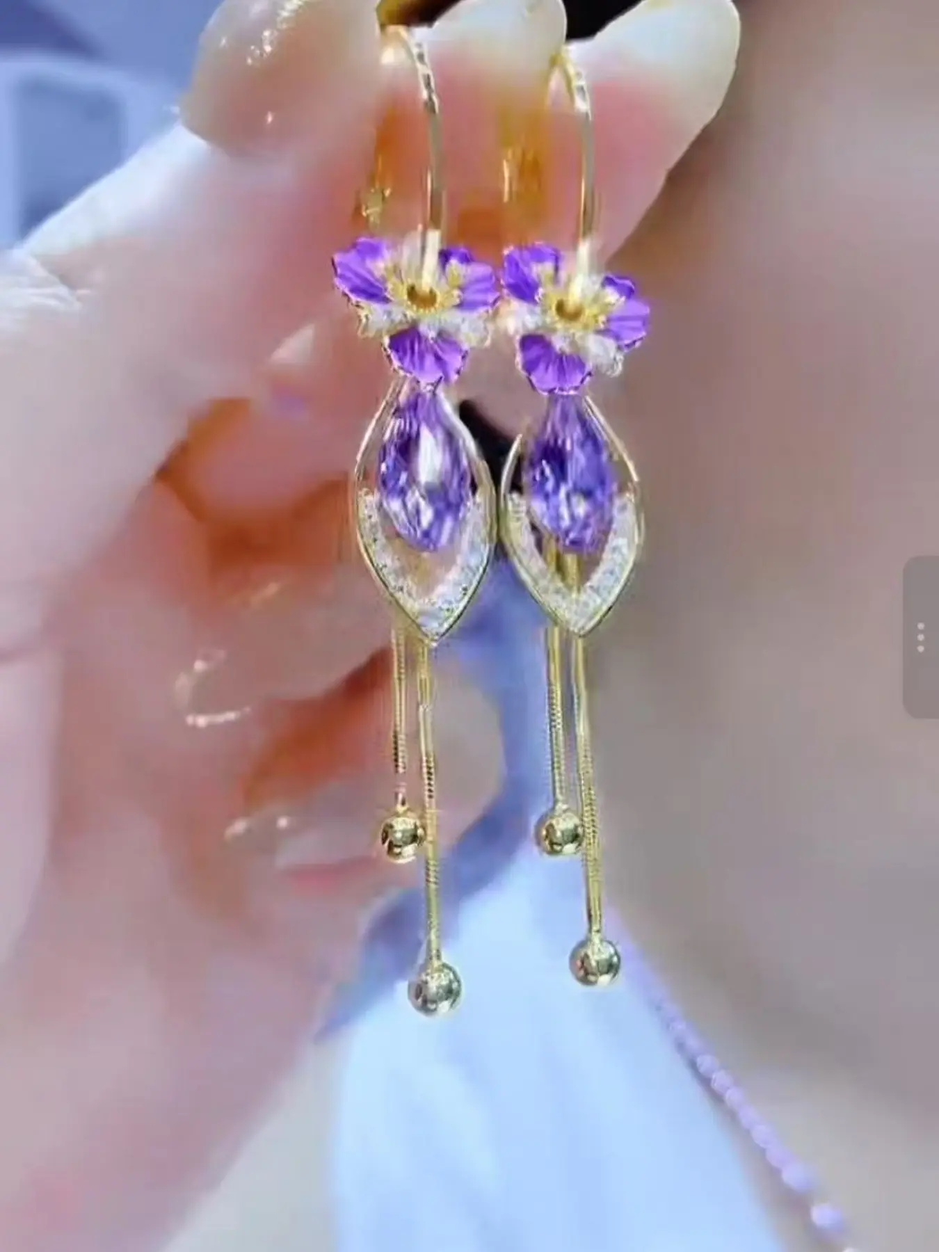 Elegant Zircon Flower Long Dangle Earrings for Women, Fashion New Style Ear Cuff Drop Earring Set, Chic Accessory Jewelry, Teardrop Earrings, Statement Earrings