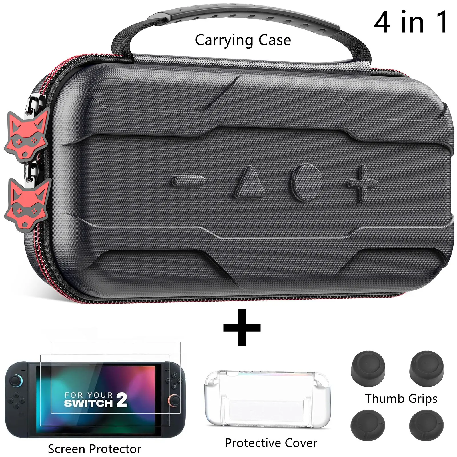 Large Capacity Carrying Case for Nintendo Switch 2 (2025), 4 in 1 Switch 2 Accessories Bundle with Dockable Protective Cover, 2 Screen Protectors, Thumb Grip Caps, Protective Gaming Accessories for Switch 2 outdoorfun Console Protection