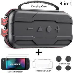 Large Capacity Carrying Case for Nintendo Switch 2 (2025), 4 in 1 Switch 2 Accessories Bundle with Dockable Protective Cover, 2 Screen Protectors, Thumb Grip Caps, Protective Gaming Accessories for Switch 2