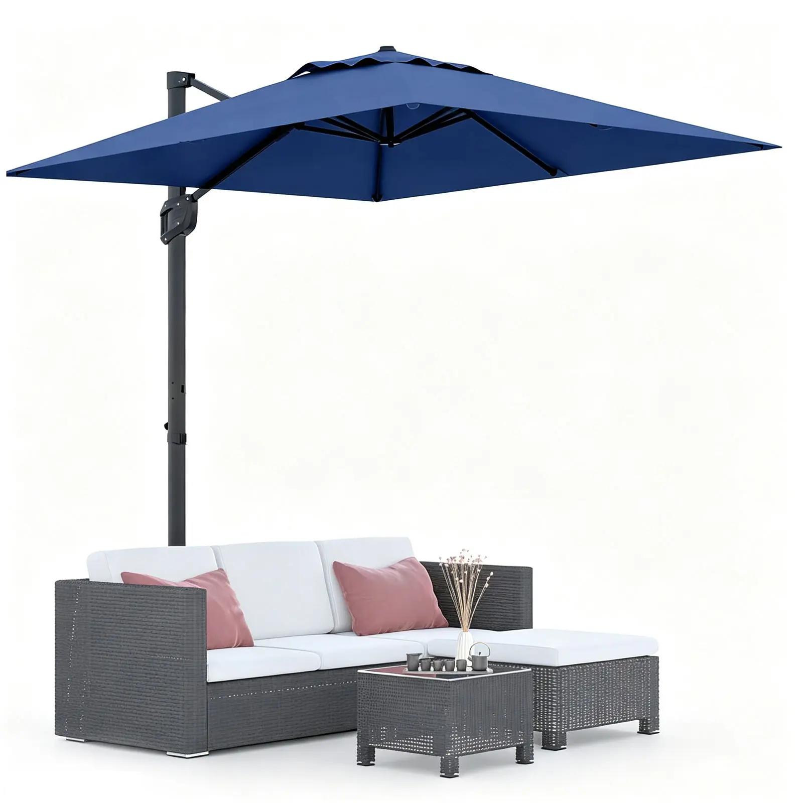 [SummerVibes] Garvee 10FT Heavy Duty Square Offset Cantilever Patio Umbrella, Aluminum Umbrella with 360° Rotation & Cross Base/Standard Base, Outdoor Shade for Backyard Deck Pool