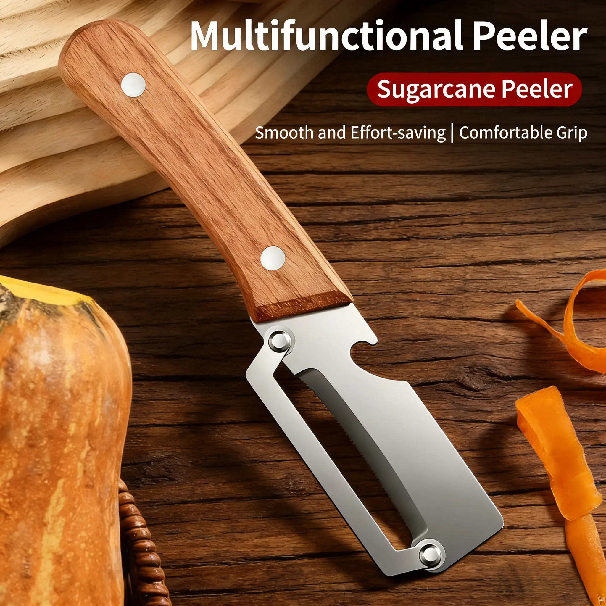 2PCS Stainless Steel Multi-Function Peeler with Wooden Handle - Kitchen Tool for Fruit, Vegetable, Potato Peeling, Stainless Steel Slicer