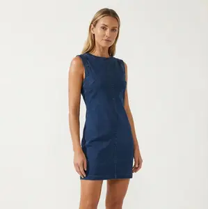 CINDY Sleeveless Seam Detail Denim Shift Dress Dark Blue Women's Fashionable Casual Wear