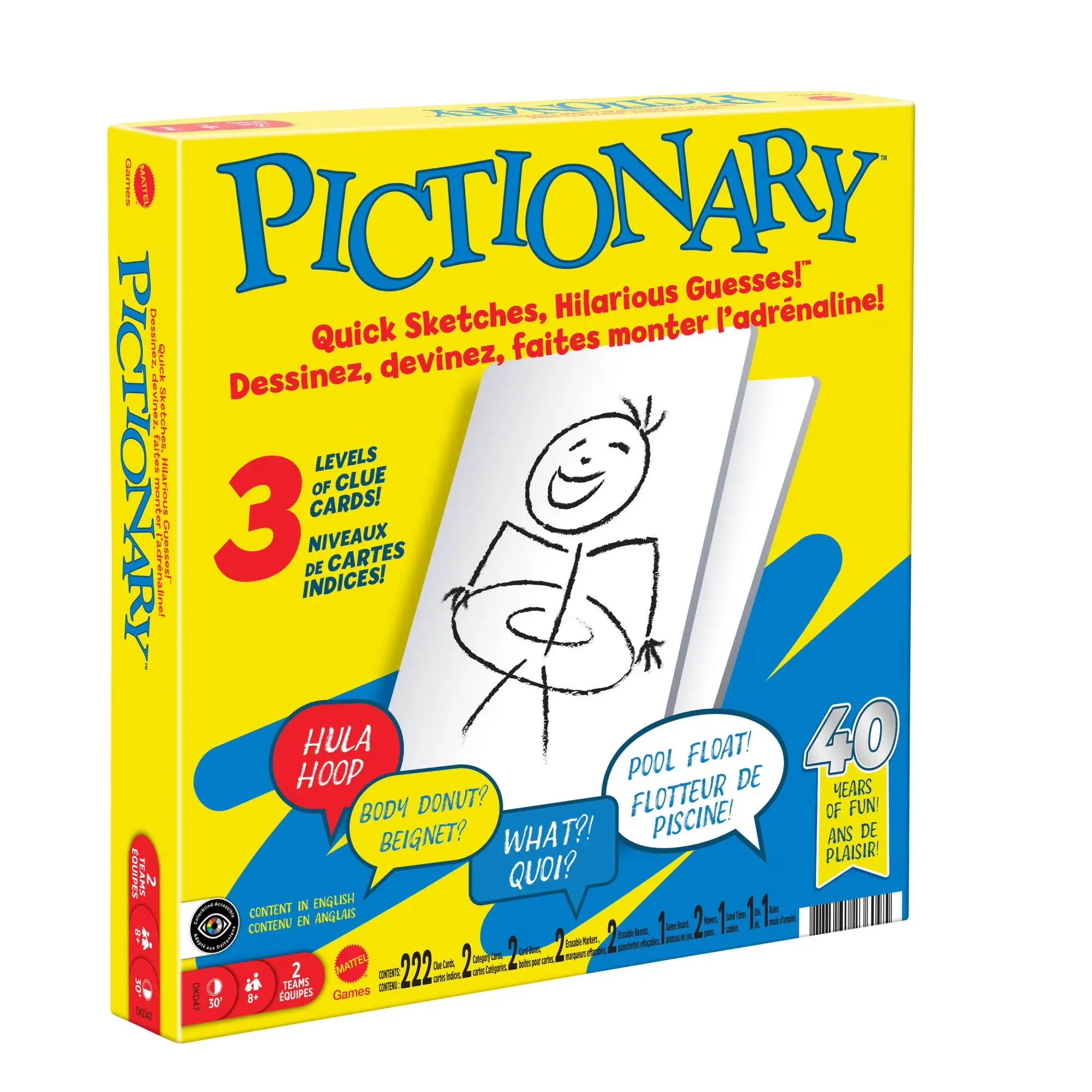 Pictionary Board Game, Drawing Game for Kids, Adults & Game Night with Dry Erase Markers & Boards