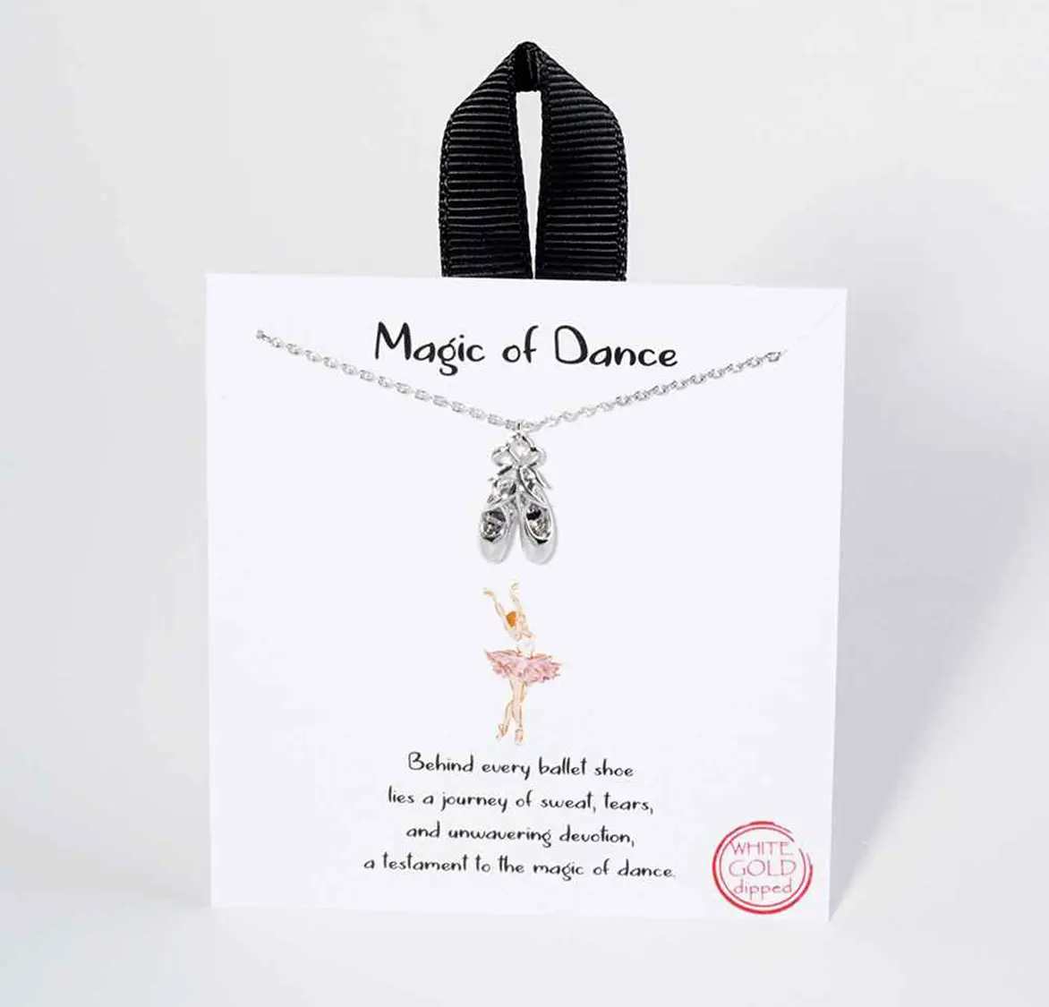 Magic of Dance Ballerina Slippers Necklace White Gold Dipped 16" Adjustable Length Daily Wear Motivational Jewelry for Girls