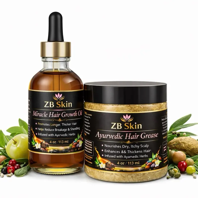 ZB Skin Ayurvedic Hair Growth Bundle Miracle Hair Oil & Grease for Thick Healthy Haircare 4 oz Each