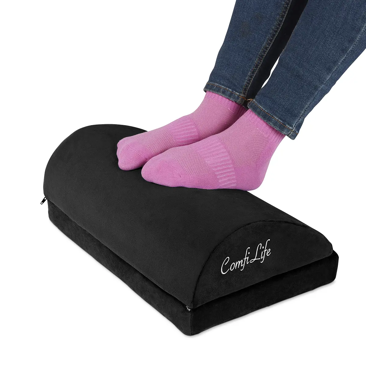 ComfiLife Teardrop Design Memory Foam Office Footrest - 2 Heights, Adjustable, Ergonomic, Durable, Fully Assembled, Removable Cover - For Office & Gaming Chairs, Supports Pain Relief, Enhances Circulation, Two Heights