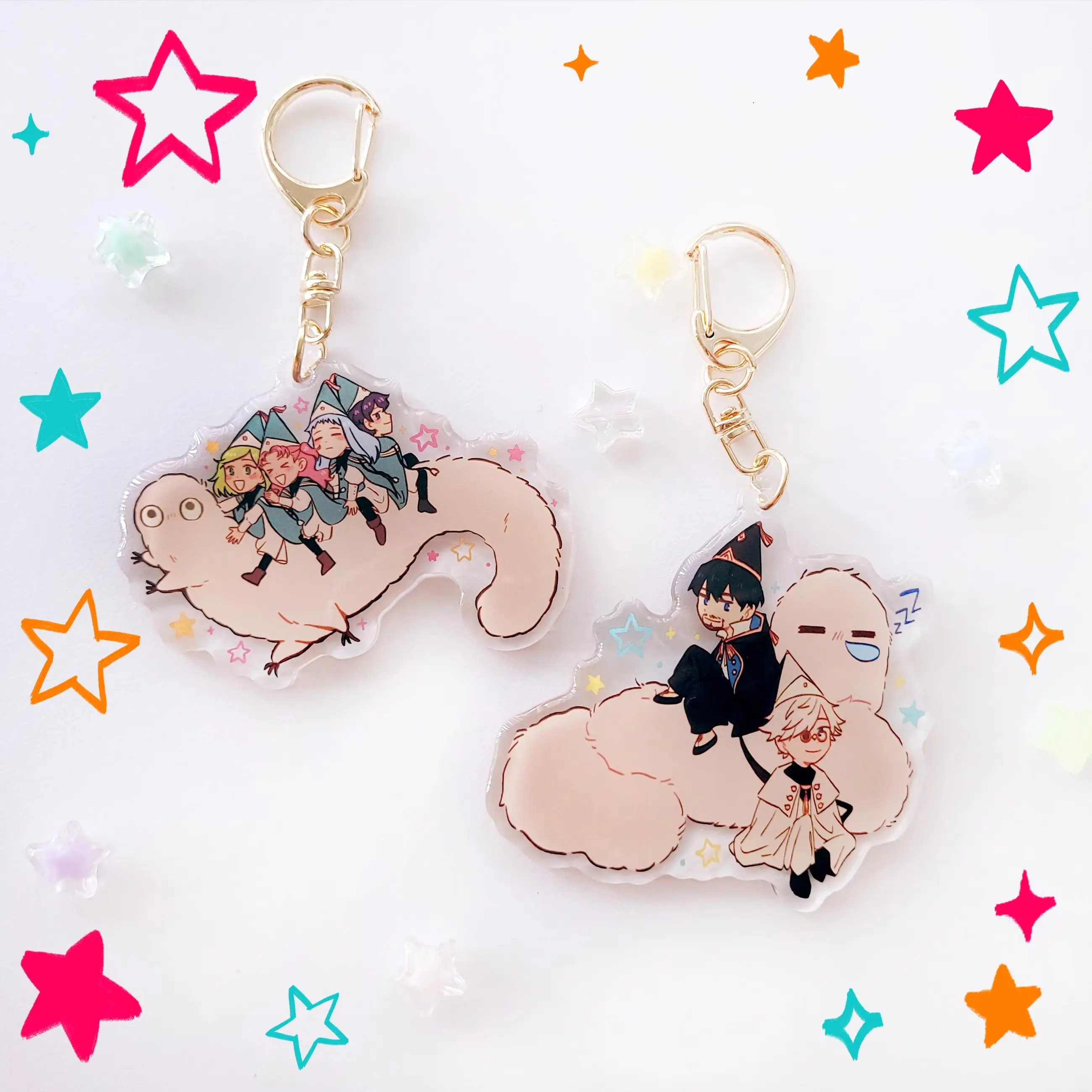 Witch Hat Atelier Group Acrylic Keychain, Brushbug + The Girls or Orufrey Cute Characters, Kawaii Bag Charm for Keys, Backpack & Gifts