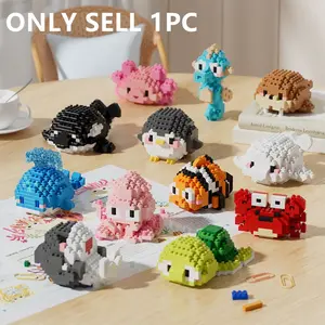 Realistic Ocean Animal Creative Building Blocks Set, Sea Turtle Whale Dolphin Seahorse Blue Whale Crab Penguin Octopus Shark Clownfish Orca DIY Toy Model Kit