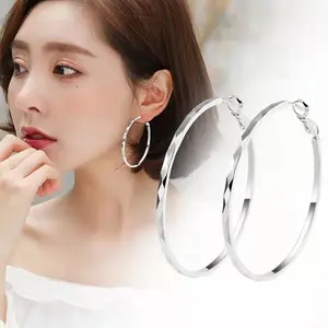 S925 Sterling Silver Needle Hoop Earrings 3mm Narrow Surface Diamond Edge Earrings Fashionable Elegant Large Hoop Earrings Women's Jewelry Gift