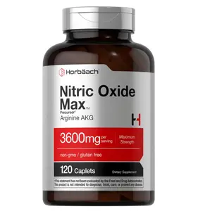 Horbäach Nitric Oxide Max 3600mg | 120 Caplets | with Arginine AAKG for Men and Women | Vegetarian, Non-GMO, & Gluten Free Pre Workout Supplement