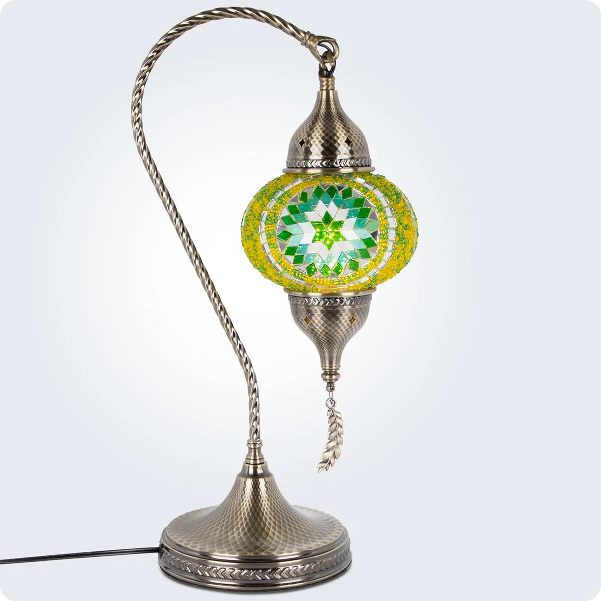 Yarra-Decor Turkish Moroccan Mosaic Table Lamp - Handmade Swan Neck Tiffany Glass Bedside Lamp, 3 Color Options, Bronze Base, 19"(LED Bulb Included) Lighting Easter gifts Decorative Gentle Lamp
