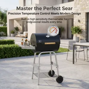 IRONYAK Barrel Charcoal Grill & Outdoor BBQ Smoker - 366 Sq. In. Cooking Area, Adjustable Charcoal Pan, Warming Rack, Front & Side Tables, Storage Shelf, Enameled Steel Wire - Backyard, Patio Use #Summervibes