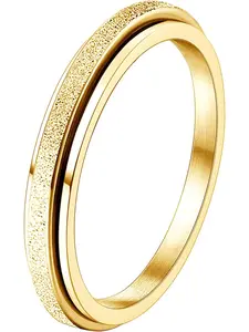 Rings for Women Men -2 4mm Titanium Steel Spinner Ring for Anxiety Stress Relief Glitter Sandblast Spinning Figit Anxiety Jewelry for Women Gifts
