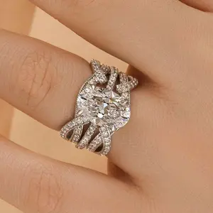 Effinny Women's 3.5ct Brilliance Oval Cut Engagement Ring Set, 5A Grade Cubic Zirconia Bridal Wedding Ring Set
