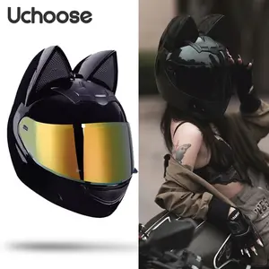 Motorcycle Full Face Helmet Winter Warm Cat Ear Design, Cute Unisex Couple Helmet, Comfortable and Stylish Riding Gear, Helmet Visor