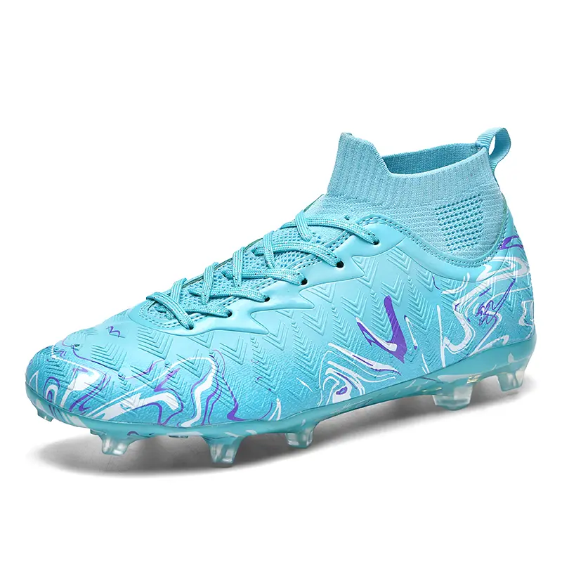 AOPLUS Mens High Top Soccer Cleats Firm Ground Football Boots. Flashy Blue Graphic Spikes Ankle Support. Lightweight Breathable Turf Shoes Wide Toe Box Comfort. Athletic Training Gear For Men Pitch Ready Drip.