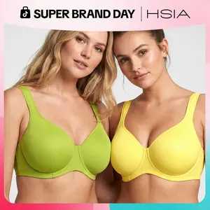 HSIA Joan Comfortzone Plus Size Unlined Full Coverage Minimizer Bra for Large Bust Women Underwire Support Seamless Naked Feel T Shirt Non-Padded Bra Instantly Slims 1 to 1.5 Cups Wider Cushioned Straps Anti Sag Smoothing Daily Lingerie