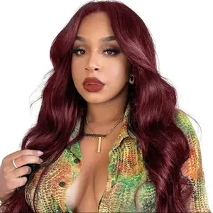 Burgundy Wig Human Hair Pre Plucked 13x4  Colored 99j Body Wave Lace Front Wigs 180 Density No Tangle No Shedding Triple