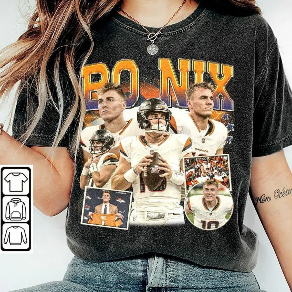 Comfort Colors Bo Nix Denver Football T-Shirt, Game Day Vintage Football T-Shirt, Broncos Fan Gift Quarterback, Unisex Gifts For Football Fan