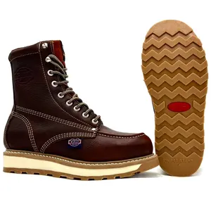 White Wolf WW-955 Grizzly Brown Lacer Moc Toe Work Boot - Oil and Slip Resistant, Closed Design, Durable Goodyear Sole, Anti-Fatigue Features - Boy