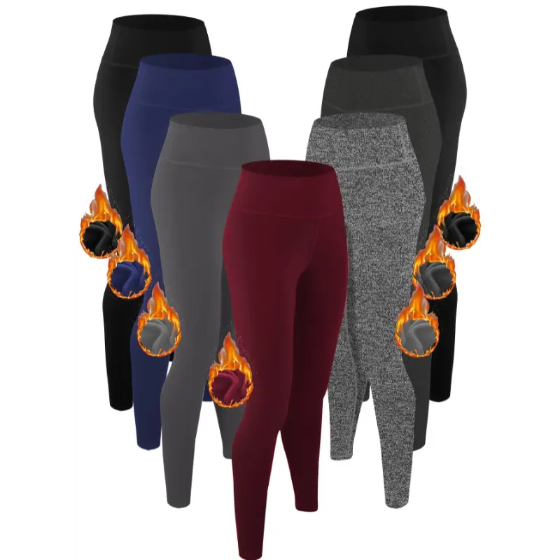 Female Women's Plus Size (2XL,3XL,4XL,5XL) 7-Pack Solid Color High-Waisted Fleece-Lined Stretchy Knit Sports Leggings, All-Seasons Athletic Wear for Yoga & Running