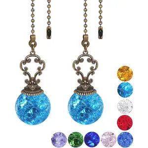 2 Pieces Lake Blue Ice Cracked Ball Ceiling Fan Pull Chain Set, 15 Inches Fan Pulls with Connector
