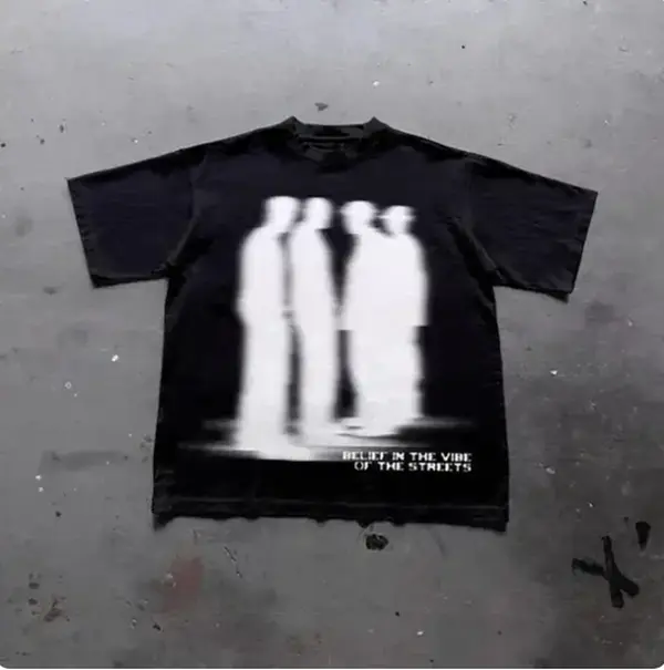 Street Atmosphere Virtual Shadow Characters Shadow Graphic Cotton T-Shirt, y2k  scene goth  style clothes, Unisex T-shirt Crewneck Casual Tee Womenswearrt,clothes for back to school,first day of school outfits