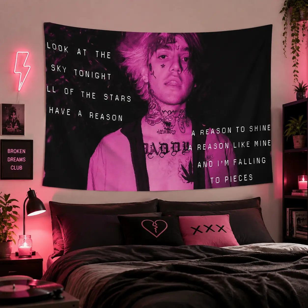 Lil Peep Style Wall Tapestry, Large Bedroom Tapestry with Song Lyrics, Easy to Hang, Vintage Minimalist Wall Hanging for Office Or Study - Creates a Calm And Focused Work Environment
