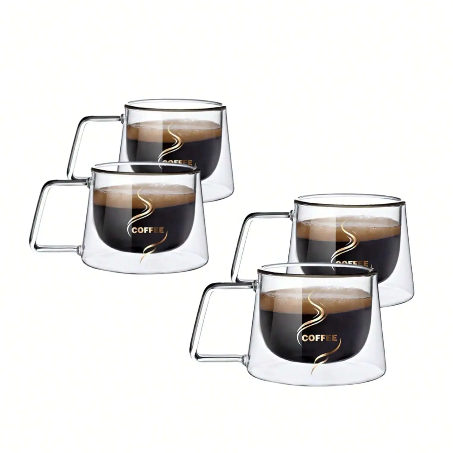 200ML Dual-Layer Coffee Cup Set, Insulated Glass Mug with Handle, Label, Coffee Mugs, Espresso Cups, Glass Beverage Cups, Ideal for Tea, Espresso, Milk, Cappuccino, Unique Gift