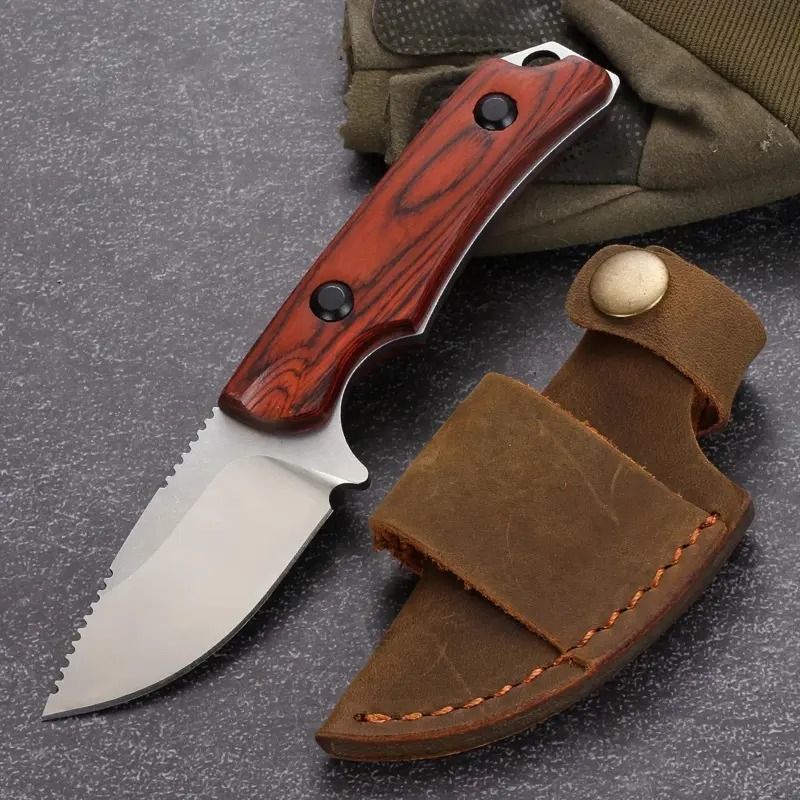 BM 15017 Fixed Hunter Knife - 8Cr13Mov Blade, Stabilized Wood Handle, Cowhide Sheath, Survival Equipment, Emergency Tool for Men's Camping Outdoor Use