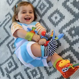 YRUIZEUP Newborn Infant Cartoon Animal Toy Set - Soft Wrist Bells, Rattle Socks & Plush Toys, Comfortable Indoor Socks for Boys & Girls, Perfect for Home Play, Stroller Companion & Baby Shower Gifts - Interactive Duck Shaped & Rabbit Infant