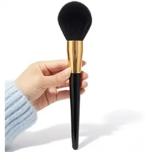 Large Fluffy Powder Makeup Brush – Soft Synthetic Kabuki Face Brush for Loose & Pressed Powder, Bronzer & Blush – Professional Blending Cosmetic Brush with Black Handle & Gold Ferrule