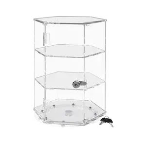 Spinning Acrylic Cabinet 24" High Clear Locking Case with 2 Shelves Hexagon Shape Countertop Retail Display 2 Keys Included for Bakeries Gift Shops Galleries and Museums by 321 Plastics