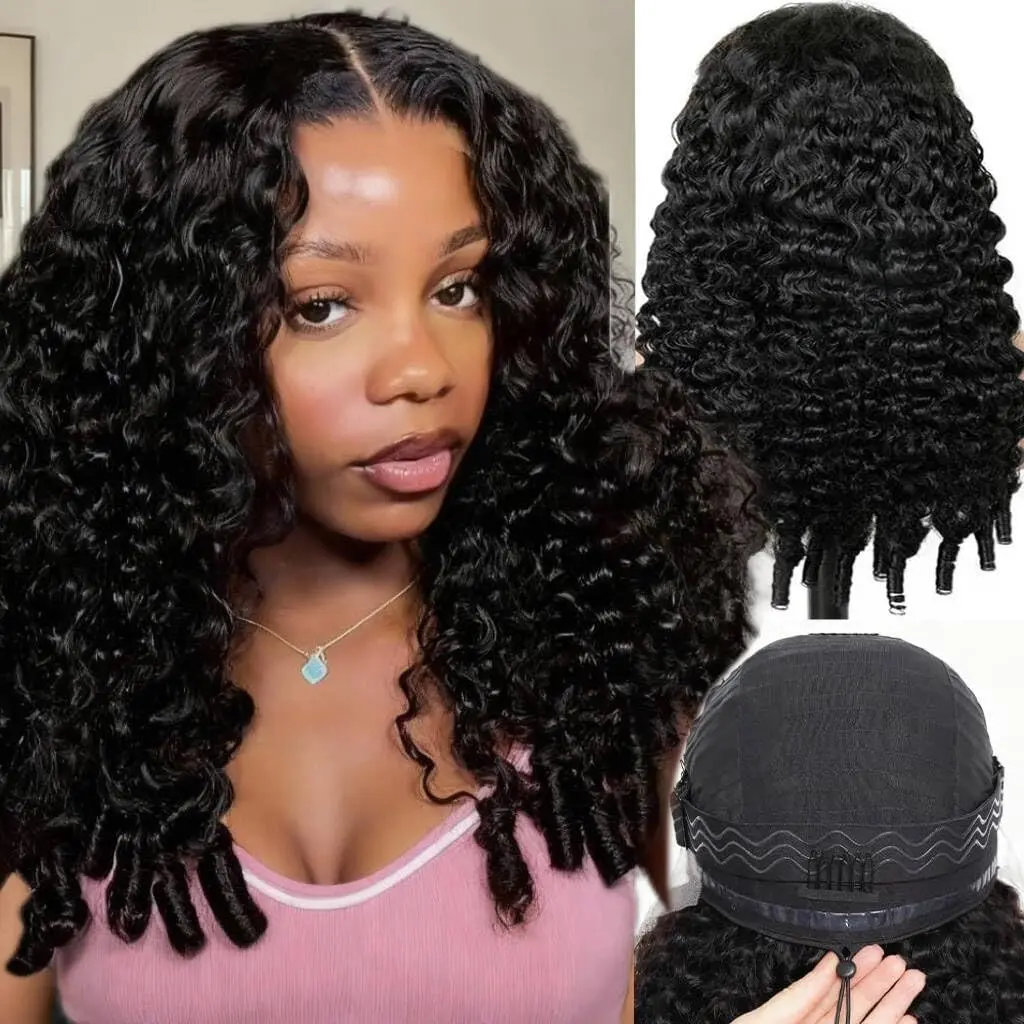Burmese Curly Half Wig Human Hair Wigs for Women 180% Density 3 In 1 Seamless Flip Over Half Wigs Beginner Friendly Wear Go Drawstring Wig No Glue No Sew Natural Color & Easy Install