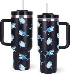 Shark Tumbler with Handle Gifts for Women.Shark Lover Cups Tumbler Gifts for Women.40 oz Birthday Christmas Shark Cup Tumblers for shark lover. 40 OZ Stainless Steel Tumbler