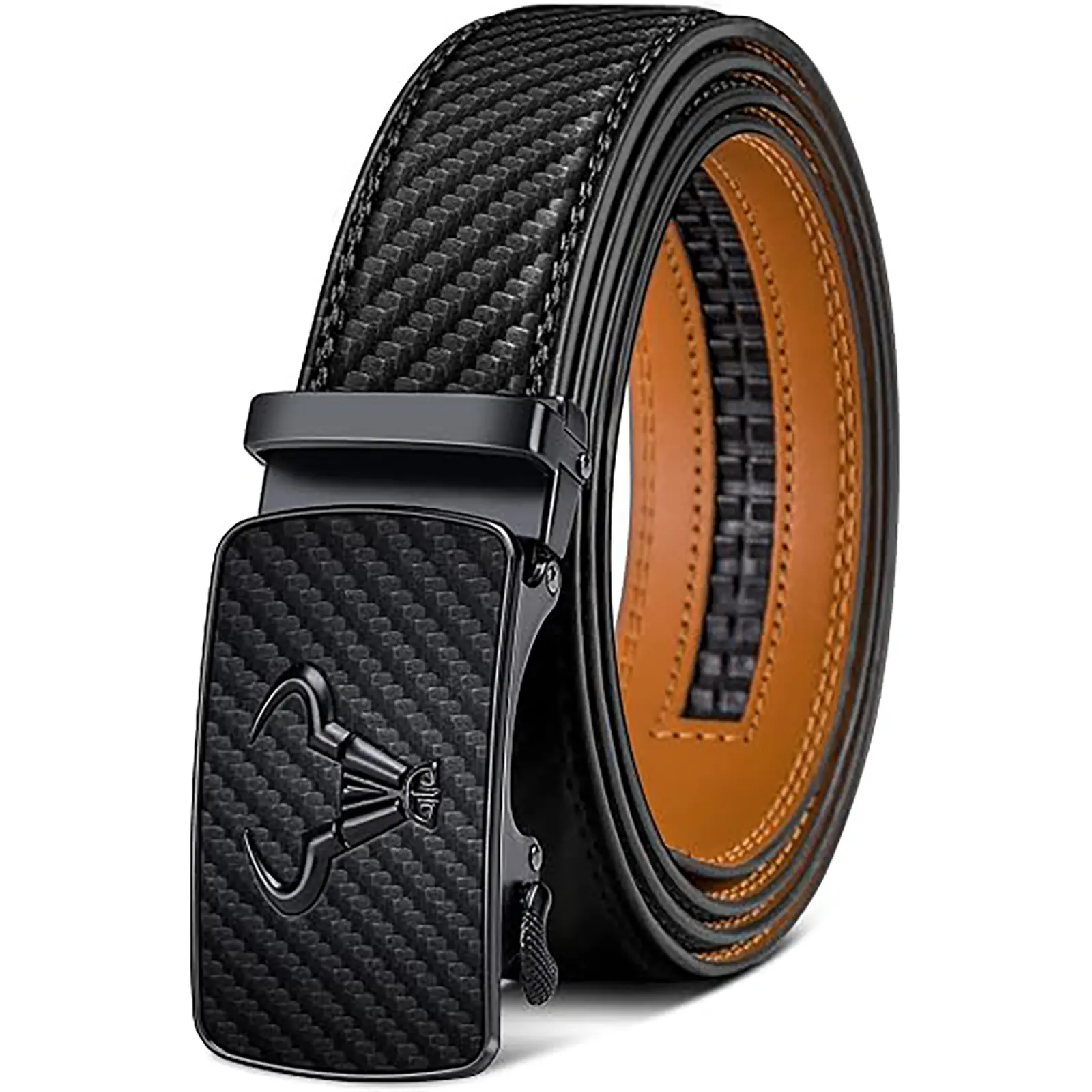 BULLIANT Men's Ratchet Leather Belt - Easy Release Adjustable Buckle, Trim-to-Fit Textured Design, Dress & Casual Accessories, Gift Box Included