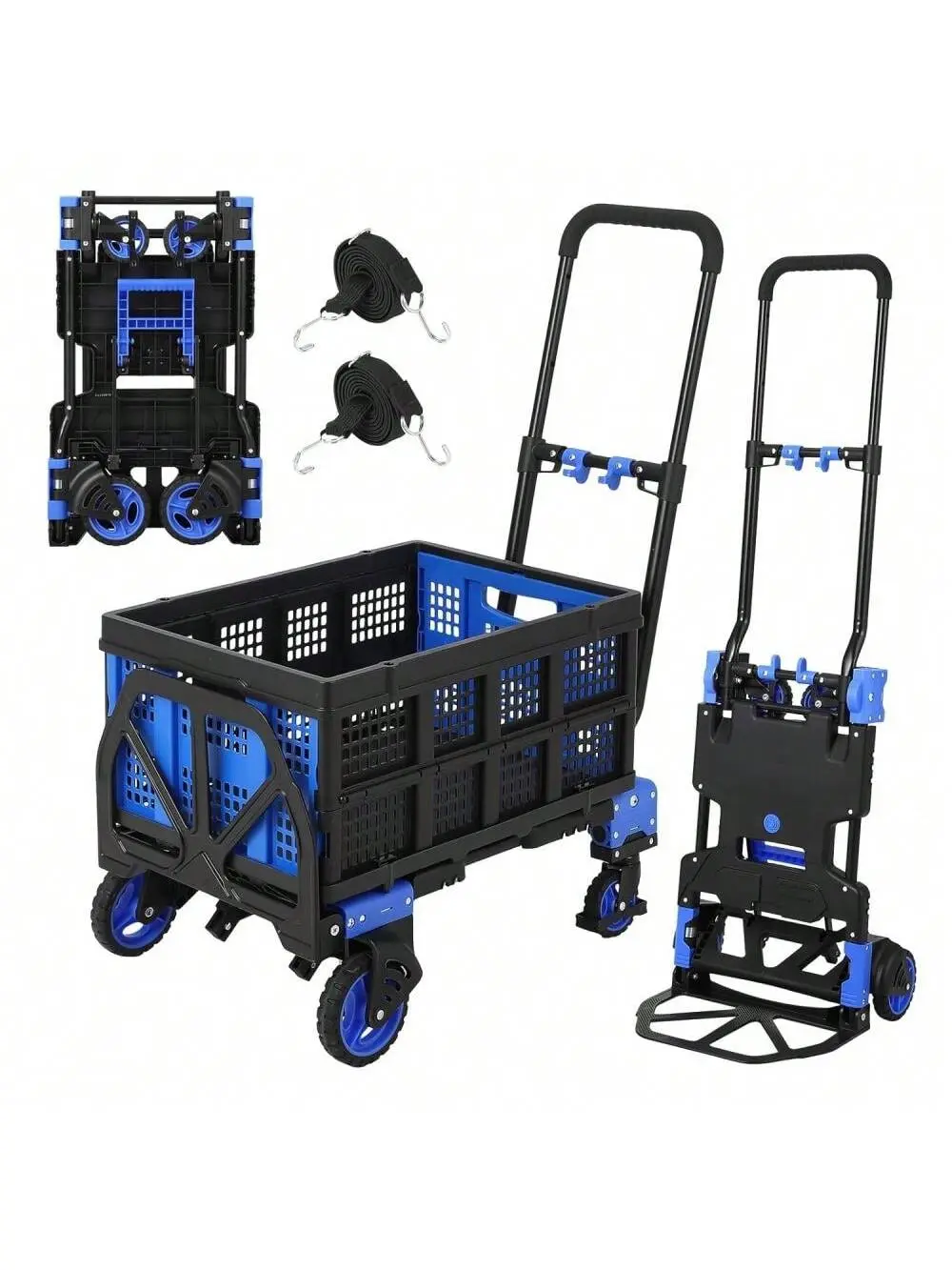 Gaomon 2-In-1 Foldable Hand Truck Folding Trolley - Heavy Duty Metal Frame, Collapsible Basket, 3-Height Retractable Handle, 25x18" Flat Stow Compact Storage, 330 lbs Load Capacity, 2-Wheel Dolly Mode for Home Errands