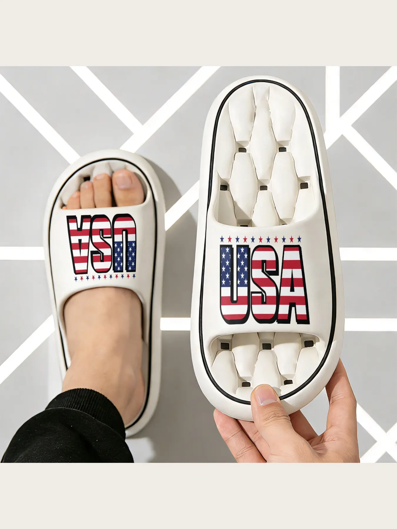 USA Flag Pattern Slippers for Men Women Comfortable Soft Sole Indoor Outdoor Non-Slip House Shoes Summer Beach Casual Daily Wear Lightweight Breathable Open Toe Sandals Footwear