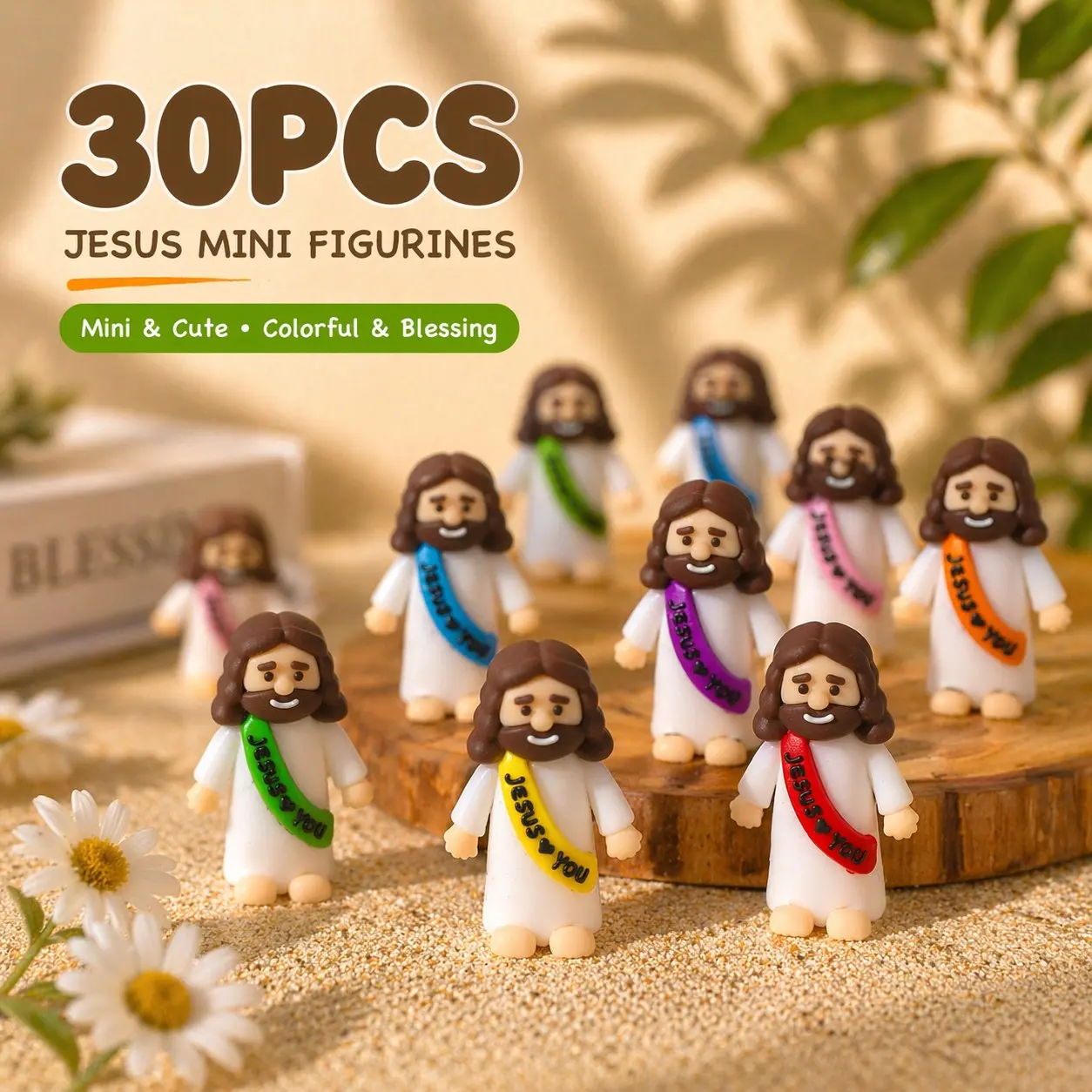 2026 Cross-border In Stock Easter Decorations, Cute Cartoon Jesus Mini Figurines, Desktop Ornaments Holiday Gifts 30 pcs