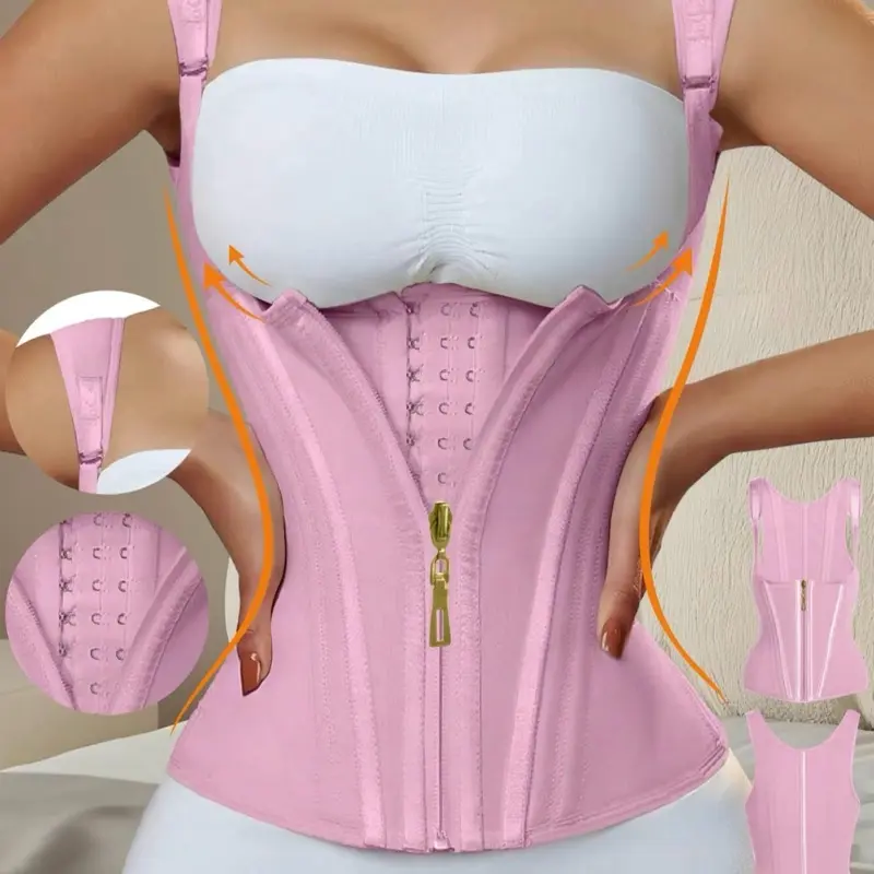 Fajas Colombianas Adjustable Zipper Waist Trainer Corset with Strap, Enhanced Double Compression Body Shaper, Black Color, Comfortable Fit
