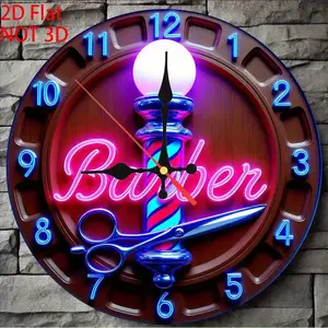 1 Retro Barber Shop Wall Clock - Retro Neon Blue and Pink Barber Pole Design, Silent Non-Ticking Japanese Quartz Movement, Battery Powered (AA Batteries Included) - Suitable for Home, Salon, Cafe, Barber Shop Decoration - Medieval Modern Style, Classic Ba