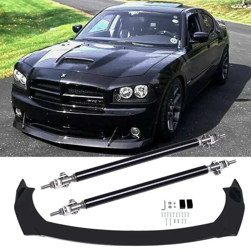 Front Bumper Lip Spoiler Splitter with Strut Rods, ABS Plastic Car Accessories for Dodge Charger, Challenger SRT - Accessories for Car, Body Protection, Includes Screws, Scratch Guard