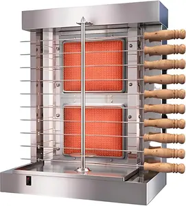 Vertical Shawarma Machine - 2 Burner Rotisserie Grill, Doner Kebab and Tacos Al Pastor Machine with 10 Kebab Skewers - trompo para tacos al pastor
