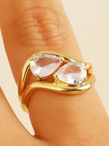 Dual Teardrop Open Ring, Minimalist Luxury Design Thumb Ring, Detachable Twin Teardrop Zircon Wrap Ring