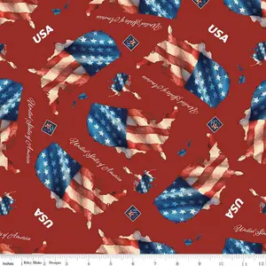 Letters From Home Main Red - Riley Blake Designs - Map American Flag Patriotic USA United States - Quilting Cotton Fabric - C15610-RED